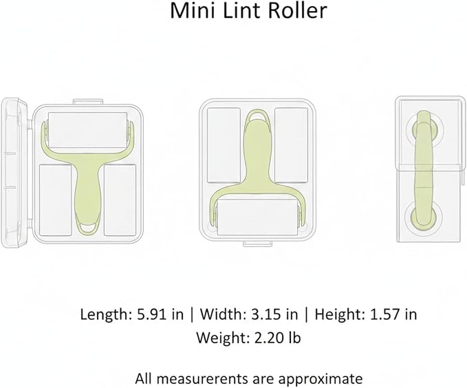Lint Remover Mini Roller with 3 Refills, Compact Adhesive Fabric Cleaner for Travel and Daily Use, Durable PP Plastic Handle