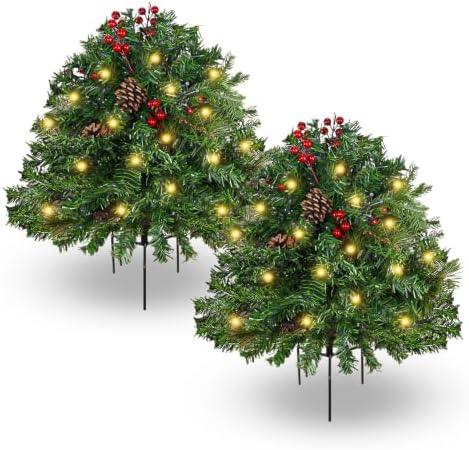 Lighted Christmas Urn Filler, 2 Pack 24 Inch Warm White Planter Decor