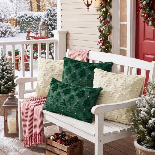 Softalker Christmas Pillow Covers 18x18 Set of 2, Beige Xmas Home Decor