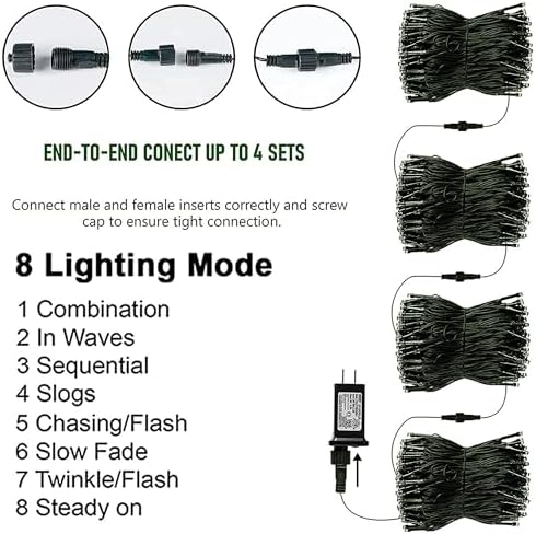 TW SHINE Christmas Lights, 200 LED 66FT Outdoor Christmas Lights Plug in with 8 Modes, Waterproof Light Outdoor, Indoor Xmas Decorations for Party Yard House Decor, Warm White