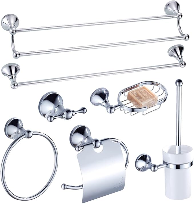 Chrome Plated Brass Wall Mount Bath Hardware Sets Towel Bar Robe Hook Paper Holder Square Bathroom Accessories Set