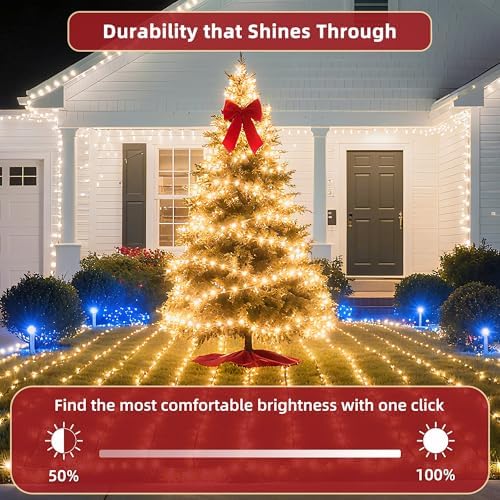 240ft Outdoor Christmas Lights, 750 LED Super Long String Lights 12 Modes & Timer Memory, Dimmable Outsite Waterproof Light Strings for Xmas Tree Garden Wedding Party Holiday Decorations Warm White