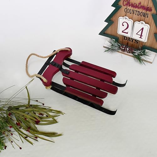 Linfevisi Christmas Sled Decor Santa Sleigh Wall Decoration Wooden Christmas Decoration Xmas Wood Sleigh Decor Hanging Vintage Wooden Sled Ornaments Porch Outdoor Winter Holiday 12"