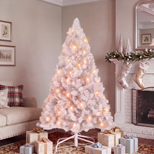 DUMOS 4.5 Ft Pre-lit Christmas Tree, White Artificial Xmas Tree