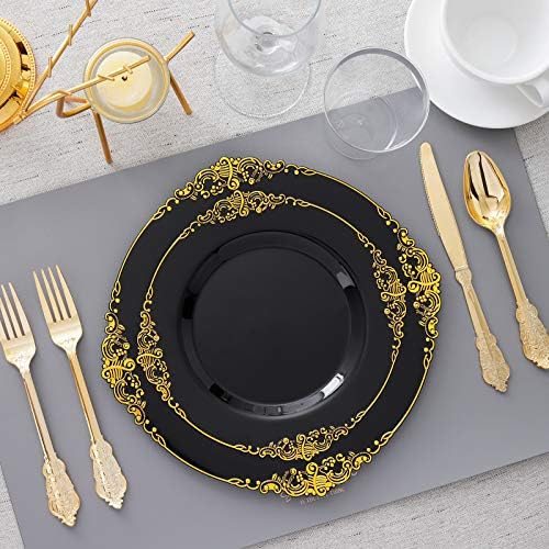 Hioasis 175 Pcs Black Gold Plates for Graduation
