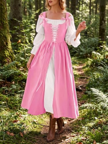 Wenrine Renaissance Costume Womens Lace Up Corset Halloween Medieval Dress