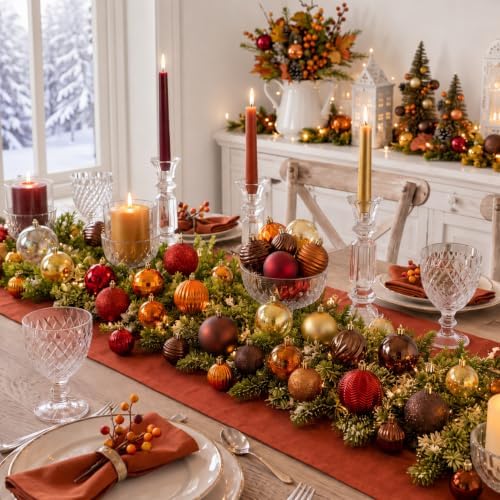 Lunmon 64 Pcs Fall Thanksgiving Tree Ornaments, Orange Brown Burgundy Gold