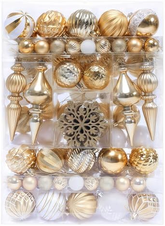 HipTree 116ct 1.18-6.5" White Gold Christmas Tree Ornaments Decorations Set