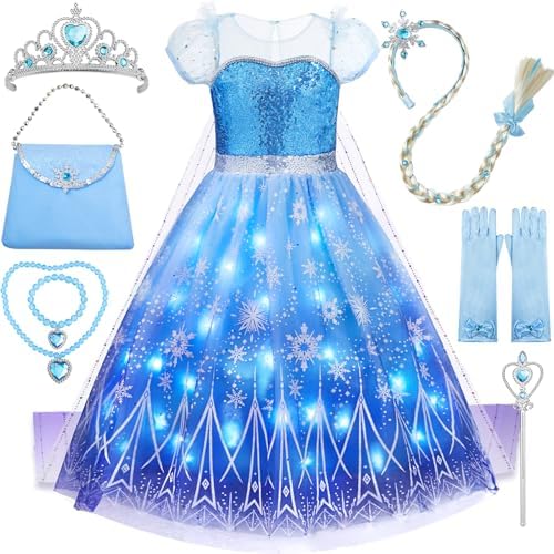 Davvew Princess Dresses for Girls Halloween Light Up Princess Costume for Christmas Toddler Princess Dress Up Clothes