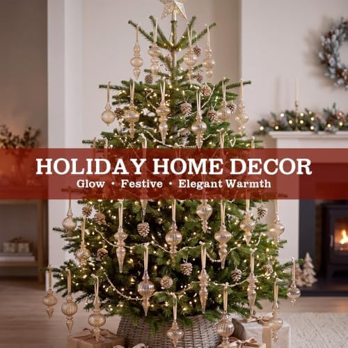 12 Pcs Vintage Glass Finial Christmas Ornaments, Light Brown