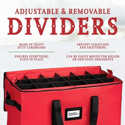 Christmas Ornament Storage Container,Box Stores Up to 54, Adjustable Dividers, Large Organizer Bin to Protect and Store Holiday Décor