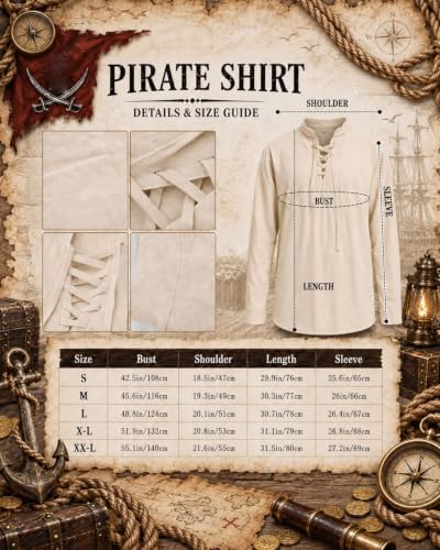 10PCS Pirate Costume for Men, Renaissance Medieval Viking Outfit for Halloween Cosplay with Shirt Pants Jewelry