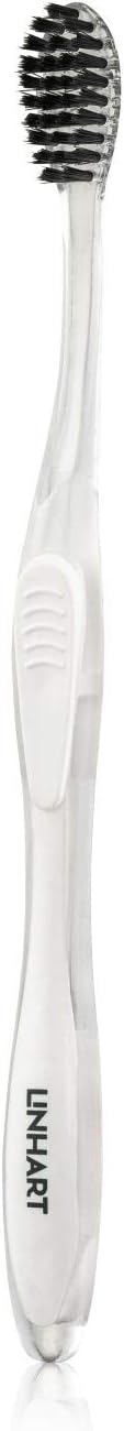 LINHART Extra Soft Toothbrush, White with Black Bristles, 1 Pack | Teeth Whitening, Multi Length Bristles
