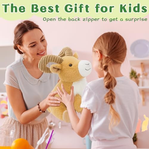 MorisMos Goat Stuffed Animal, 15" Mama Goat Plush with 4 Baby Goats