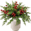 60 Pcs Christmas Artificial Pine Branches Red Berry Stems Faux Xmas Sprigs