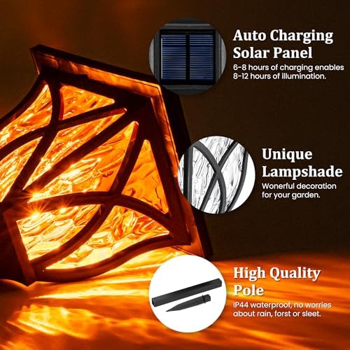 GIGALUMI Solar Lights Outdoor Waterproof, 8 Pack Flickering Flame LED Light