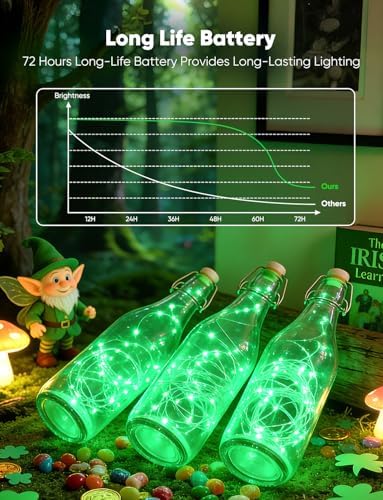Brightown 12 Pack St. Patrick's Day LED Fairy Lights Battery Operated String Lights Waterproof Silver Wire 7 ft 20 LED Firefly Starry Moon Lights for DIY Wedding Party Bedroom Patio
