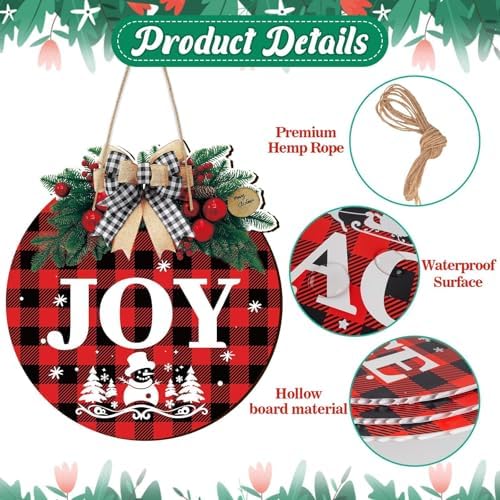 Nativity Christmas Signs, Christian Door Hanging Decor, Buffalo Plaid, 6-Pc