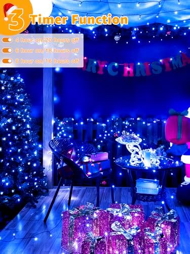 BrightChristmas 500 LED 164 FT Christmas Lights, Waterproof Outdoor String Lights with Remote and Timer, Christmas Tree Lights with 8 Modes Dimmable, Fairy Lights for Holiday Decor (Blue)