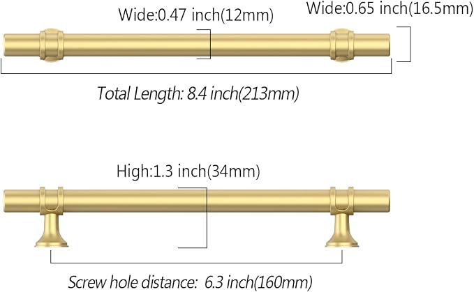 Asidrama 10 Pack 6.3 Inch(160mm) Brushed Gold Kitchen Cabinet Handles, Cabinet Pulls Kitchen Cabinet Hardware Cupboard Handles Drawer Pulls