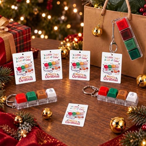 Kenning 24 Pack Christmas Keyboard Fidget Keychains with Gift Cards