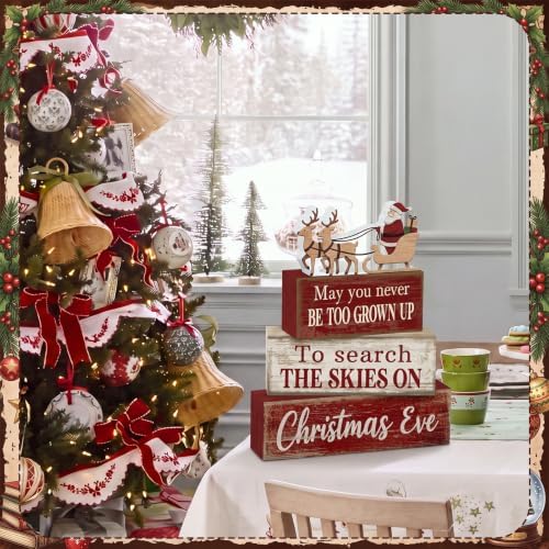 Moucuny 4 Pcs Christmas Table Decorations for Home Wooden Santa Sleigh Sign