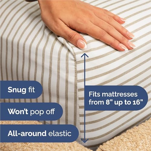 King Size 4 Piece Sheet Set - Breathable & Cooling Sheets - Beige Stripes