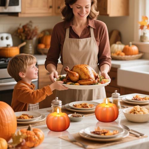 Wondise Fall Decorations Flameless Wax Pumpkin Candles with 6H Timer