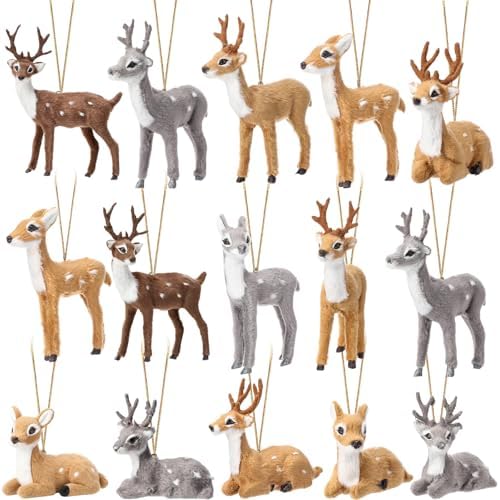 Skylety 15 Pcs Woodland Animal Ornaments Bulk,Various Deer