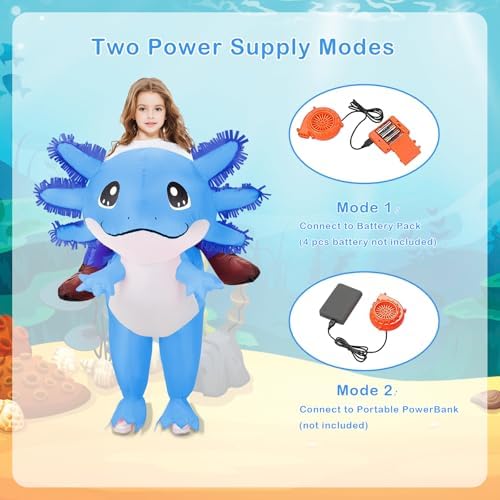 Stegosaurus Inflatable Axolotl Costume for Kids Halloween Costumes Kid Blow Up Costume Ride on Axolotl Costumes for Boys Girls Cosplay Party