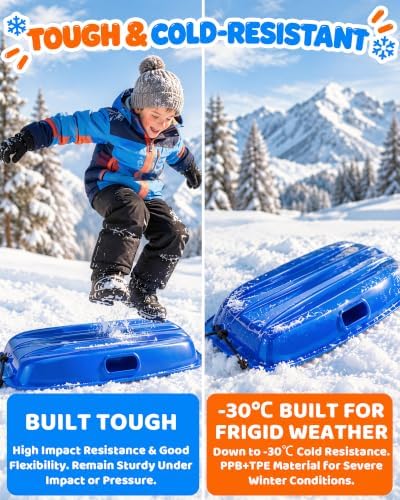 Snow Sleds for Kids, 3 Pack 35-Inch Plastic Toboggans with Ropes