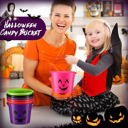 Jenaai 24 Pcs Halloween Pumpkin Buckets Bulk Small Plastic Candy Buckets
