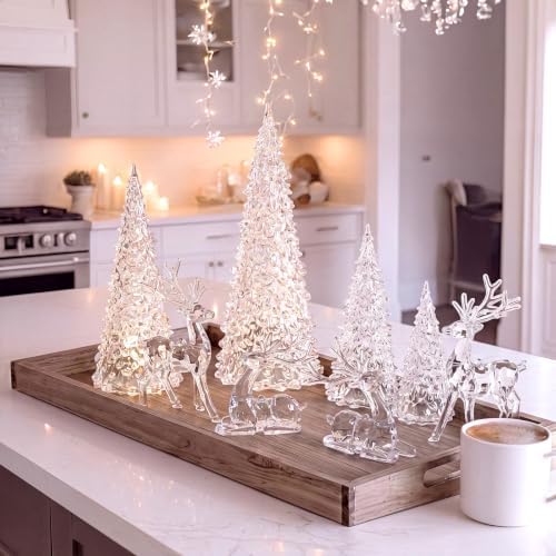 Amyhill 8 Pcs Reindeer and Christmas Clear Tree Decor, Crystal Xmas Decor