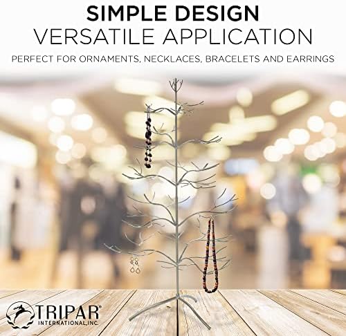 Tripar Christmas Tree Ornament & Jewelry Display, Silver Finish (3 Foot Height) - Decorative Wire Stand and Necklace Holder - 5 Tiers of Branches, Perfect for Wrought Iron Trees - Perfect Holiday Gift