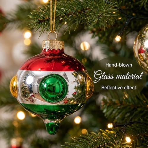 Soulchen 8 Pcs Vintage Glass Christmas Ornaments Retro Reflector Ball