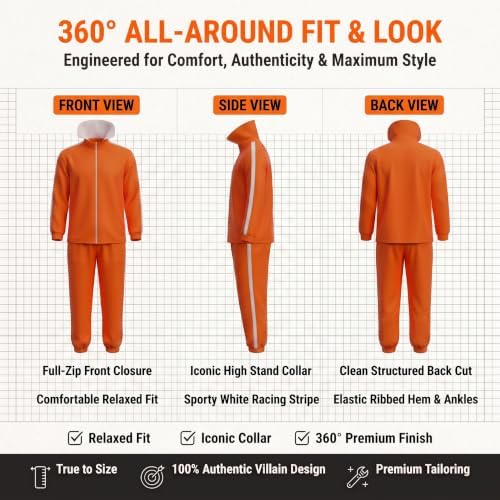Halloween Costume Men's Orange Tracksuit With Wig Glasses Fanny pack