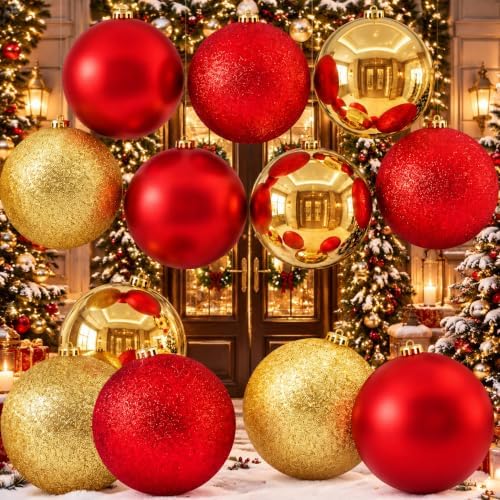 Jenaai 12 Pcs Large Christmas Ball Ornaments 6 Inch Big Oversized Shatterproof Christmas Tree Decorations Matte Glitter Giant Jumbo Plastic Hanging Baubles for Xmas Holiday Party Indoor Outdoor