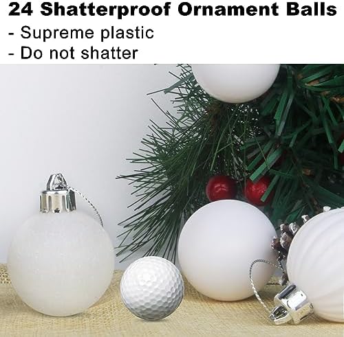 White 2.5" Christmas Balls Christmas Tree Decoration Ornaments Shatterproof Hanging Balls for Birthday Halloween Holiday Wedding Decorations Set of 24pcs