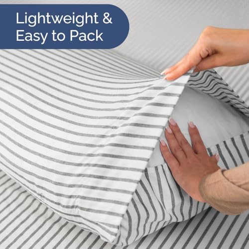 Short Queen Size 4 Piece Bed Sheet Set - RV Short Queen - Grey Stripes