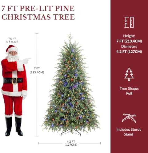 SHareconn 7ft Prelit Artificial Norfolk Pine Christmas Tree Color Lights