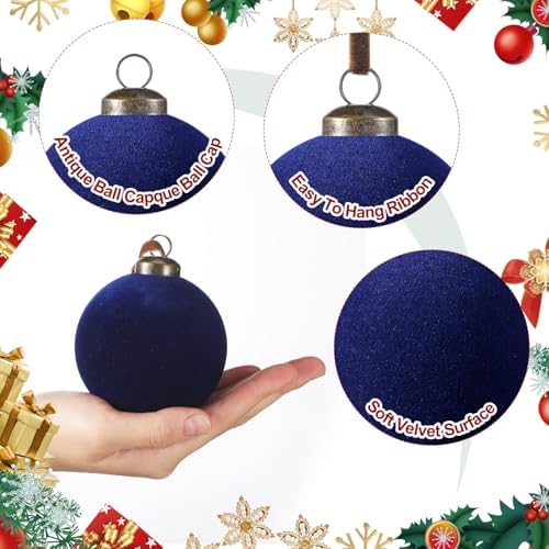 Foilswirl 36 Pcs Navy Blue Velvet Christmas Balls, 2.36", 2.76", 3.15"