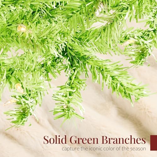 Best Choice Products 9ft Pre-Lit Lime Green Christmas Tree, Full Artificial Holiday Decoration w/ 2,000 Branch Tips, 900 Lights, Foldable Base