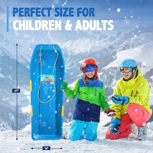 47.5" Toboggan Lifetime Sled: Durable High-Density Plastic Sleds for Adults, Kids, and Teens 2 Person Snow Sleds for Kids and Adults W/Handles and Pull Rope