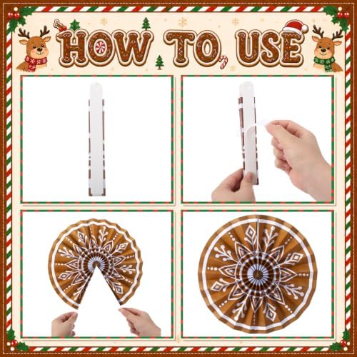 Outus 9 Pcs Christmas Hanging Decoration Candy Paper Fans Decor Gingerbread