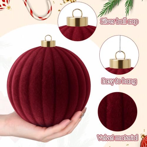 Syhood 12 Pcs 6 Inch Velvet Christmas Balls Large Ornaments, Burgundy