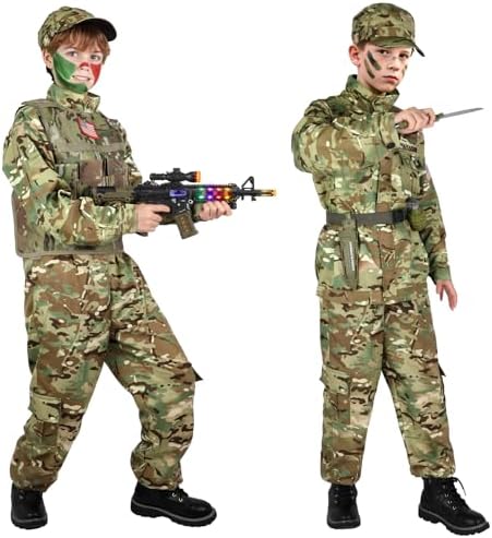 GIFTINBOX Army Costume for Boys with Vest, Halloween Costume for Kids 3-13