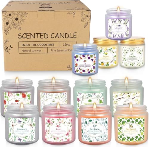 12 Pack Scented Candles with Added Natural Essential Oils, 3.05oz, Suitable for Various Festivals, Parties, Yoga, and Home Scene