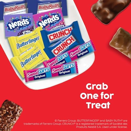 Butterfinger, CRUNCH Baby Ruth, Nerds, SweetTarts, Mini Size Assorted Candy, Bulk 160 Count Variety Pack, 44.8 oz