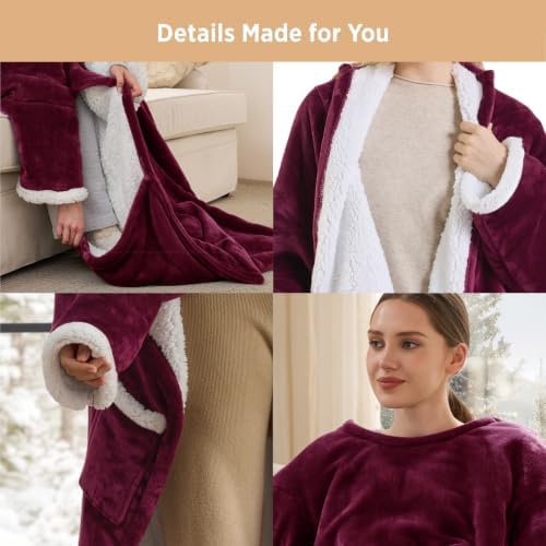 Bedsure Wearable Heated Blanket with Foot Pocket & Sleeves, 50x71+18", Red