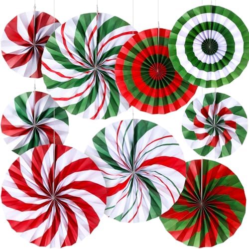 Outus 18 Pcs Christmas Hanging Decorations Candy Paper Fans Peppermint
